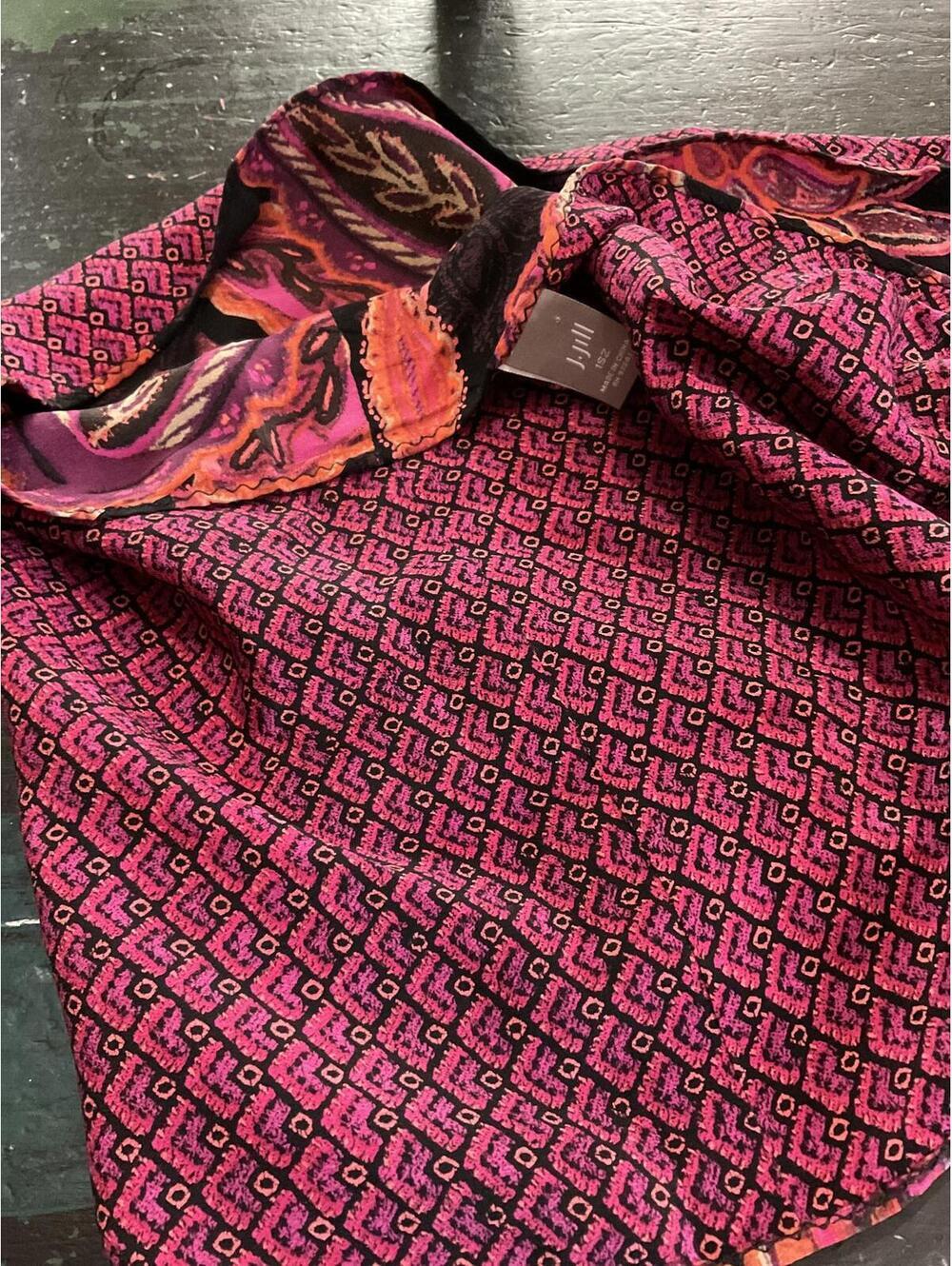 J Jill 100% Silk Paisley Reversible Patterned  Infinity Scarf